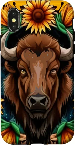 Vista 5 de American Bison with Sunflower Wreath Kansas State Tattoo Art Case for iPhone XR