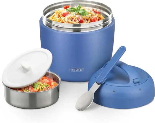 Vista 12 de Termo de sopa para comida caliente, contenedor de almuerzo aislado de acero inoxidable de 32 onzas, termo de boca ancha para sopa y alimentos, Negro