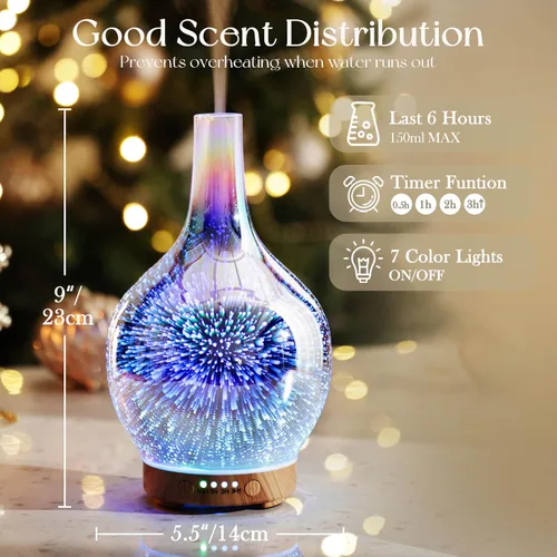 Vista 3 de Porseme Difusor de Aceite Esencial 3D, Humidificador de Niebla Fría Ultrasónico, Difusor de Aromaterapia, 150ml, Duración 6h, Apagado Automático