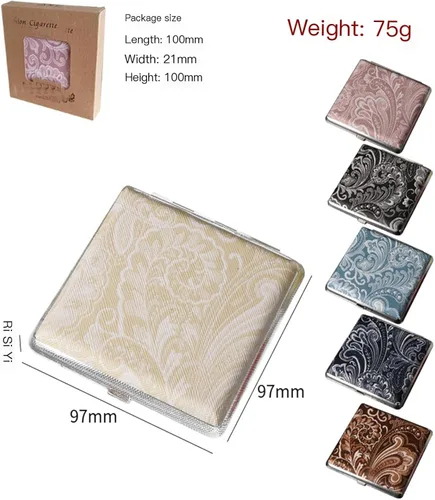 Vista 6 de Cigarette Case Leather Surface Metal Box for 20 Cigarettes Portable Pocket for Card & ID Cases(A)