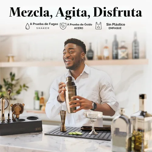 Vista 3 de BARE BARREL Mixology Bartender Kit Bar Set Juego de coctelera de 14 piezas Herramientas de mezcla de Martini Barware para el hogar Incluye 35