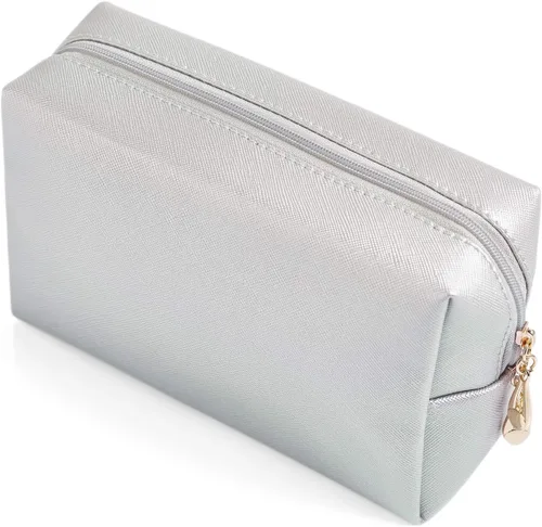 Vista 9 de Bolsa de cosméticos de piel sintética para mujer, bolsa de maquillaje minimalista para uso diario, bolsa de almacenamiento portátil, pequeña bolsa