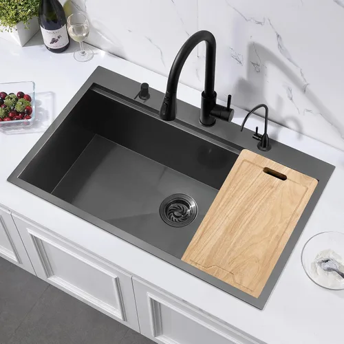 Vista 7 de Z0DB332210 - Fregadero de cocina con estación de trabajo de 33 x 22 x 10 pulgadas, calibre 16, acero inoxidable negro, montaje superior, con 3