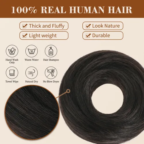 Vista 7 de 2 piezas de cabello humano real, color negro natural Negro (Natural Black)