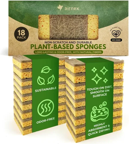 Vista 10 de AIRNEX Esponjas de Cocina Naturales Biodegradables Paquete de 6 - Esponja Raspadora de Celulosa y Fibra de Coco - Esponjas Ecológicas para Platos