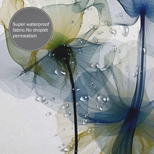 Vista 4 de YLATY2772 - Cortina de ducha de flores abstractas para baño, juego de cortina de ducha bohemia floral azul y verde, tela transparente, moderna