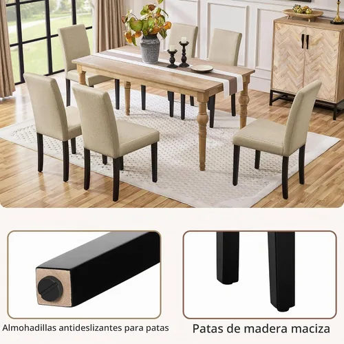 Vista 6 de Yaheetech Juego de 2 Sillas de Comedor de Tela Tapizada Parson Sillas de Cocina con Asiento Acolchado y Patas de Madera Maciza para Caqui
