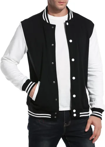 Vista 2 de COOFANDY - Chaqueta universitaria, estilo aviador para hombre, hecha de algodón, casual y ajustada