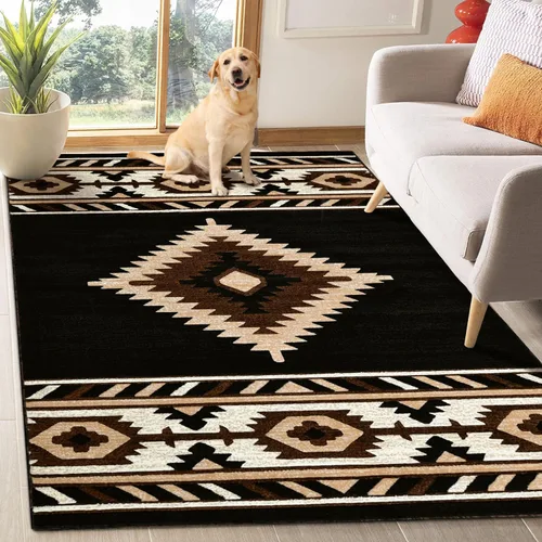 Vista 17 de YHSF South West - alfombra nativa americana del suroeste, fácil de limpiar, gruesa, suave y duradera, alfombra tribal inspirada en indios americanos