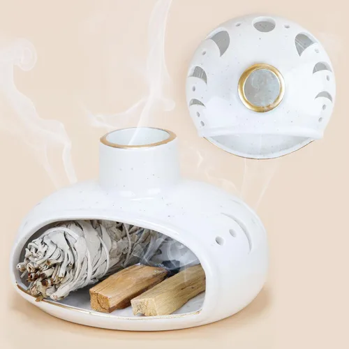 Vista 10 de ZenBless Soporte de incienso multifunción para quemar Palo Santo, manchas de salvia, varillas de incienso, soporte de cerámica hecho a mano