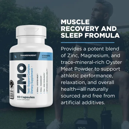 Vista 4 de Transparent Labs ZMO - Constructor muscular para hombres y mujeres con zinc, glicinato de magnesio y polvo de ostras para la recuperación muscular