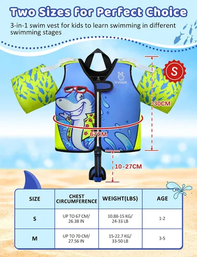 Vista 2 de Vvinca Toddler Swim Vest for Kids 24-50lbs,Toddler Floaties Puddle Pool Float Jumper 24-30-50 Pounds for Girls Boys Ages 1-5 with Detachable Arm