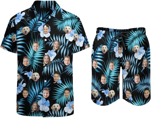 Vista 3 de Conjunto de camisa hawaiana personalizada para hombre, camisa de manga corta con botones y pantalones cortos, conjuntos casuales de vacaciones