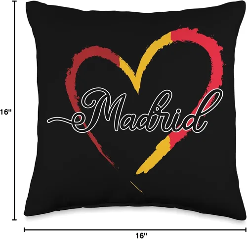 Vista 4 de Europe Spain Vacation Travel Madrid Gifts Almohada con diseño de bandera española de España, corazón y amor, familia Madrid, 16 x 16 pulgadas