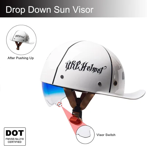 Vista 4 de Gorra de béisbol con casco de motocicleta medio, casco de moto con cara abierta de estilo vintage para adultos, hombres y mujeres, para crucero