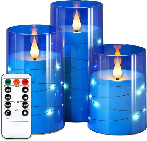 Vista 15 de NURADA Velas Parpadeantes Sin Llama: Velas LED de Pilar con Luces de Cadena de Estrellas Integradas que Funcionan con Pilas con Control Remoto