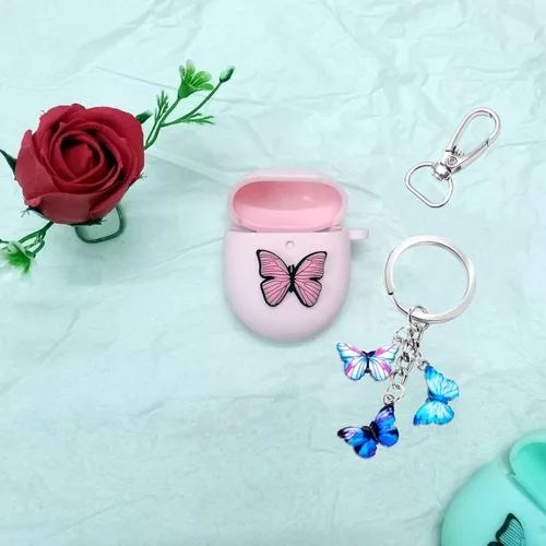 Vista 2 de Funda para Google Pixel Buds Pro 2022, bonita funda de silicona suave con diseño de mariposa de dibujos animados, funda de carga para auriculares