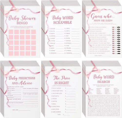 Vista 7 de Ctosree 302 Piezas Juegos de Baby Shower Azul Lazo Precio es Correcto Baby Shower Señales Acuarela, 6 Juegos, 50 Hojas Cada Uno, Predicciones
