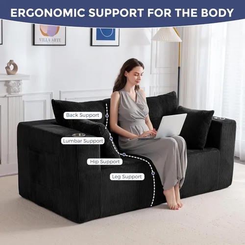 Vista 9 de MAXYOYO Sofá modular seccional, sofá biplaza sin hueso para sala de estar, sofá en una caja, silla acogedora tapizada con artesanía copetuda,