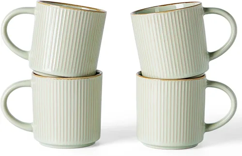 Vista 32 de famiware Juego de 4 tazas de café de 12 onzas, tazas de cerámica con asa Negro (Star-Black)