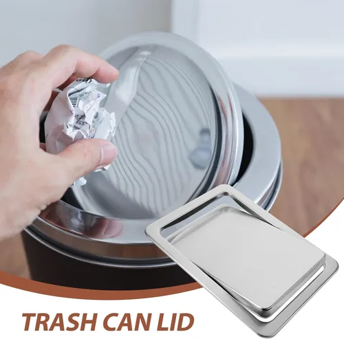 Vista 7 de Zerodeko Tapa de cubo de basura de acero inoxidable para encimera, tapa de cubo de basura de cocina plateada