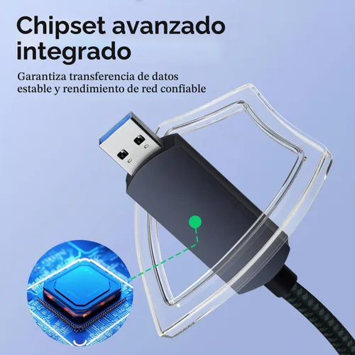 Vista 7 de Mcbazel Cable USB a Ethernet de 6.6 pies, USB 3.0 A a RJ45 macho de nailon, red LAN Gigabit conectada directamente, compatible con laptop, PC