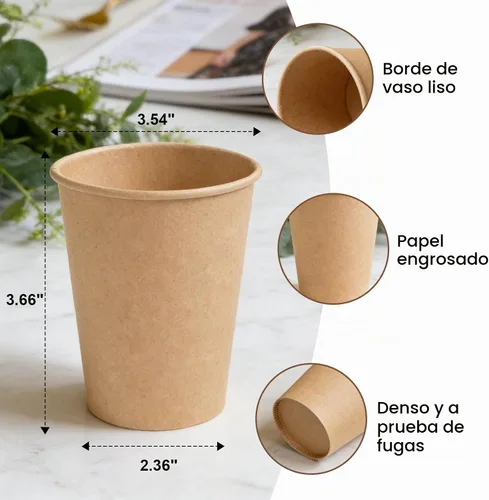 Vista 2 de BYSNOW Paquete de 200 vasos de papel kraft de 10 onzas, tazas de café de papel desechables, tazas de café marrones sin blanquear para bebidas