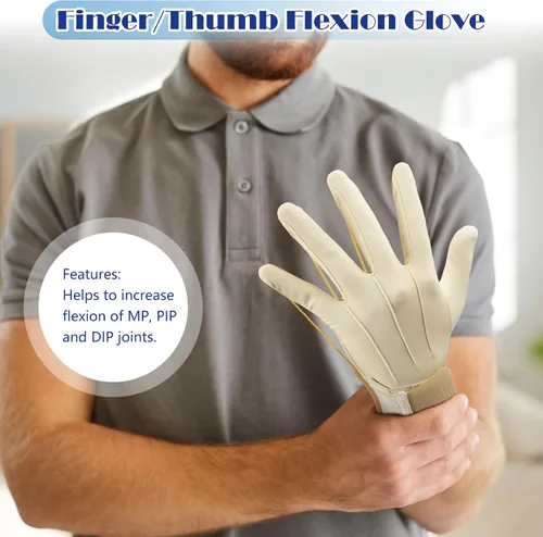 Vista 3 de Panitay 2 pares de guantes de ejercicio de tracción Mano Dedo Fortalecimiento Pulgar Flexion Guante de terapia física para aumentar la fuerza
