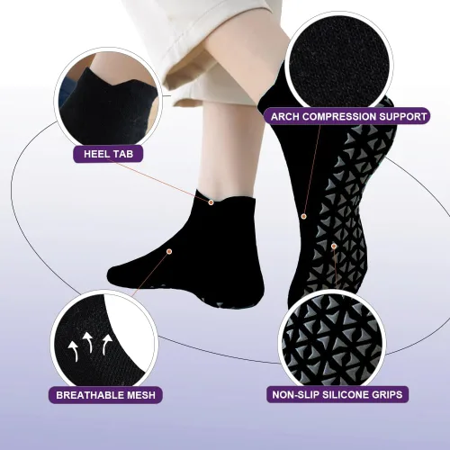 Vista 3 de NuAngela Calcetines de agarre para pilates con agarres para mujer, calcetines de yoga antideslizantes para barre ballet, baile, hospital