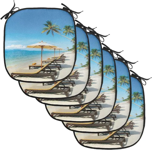 Vista 122 de Lunarable Cojín para silla costera, diván del desierto, descanso solitario, vacaciones, tropical, resort playa, ocio, asiento acolchado para cocina