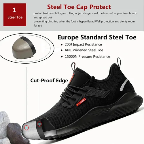 Vista 3 de Zapatos de punta de acero impermeables para hombres y mujeres, zapatos de trabajo ligeros, zapatillas de seguridad cómodas a prueba de pinchazos