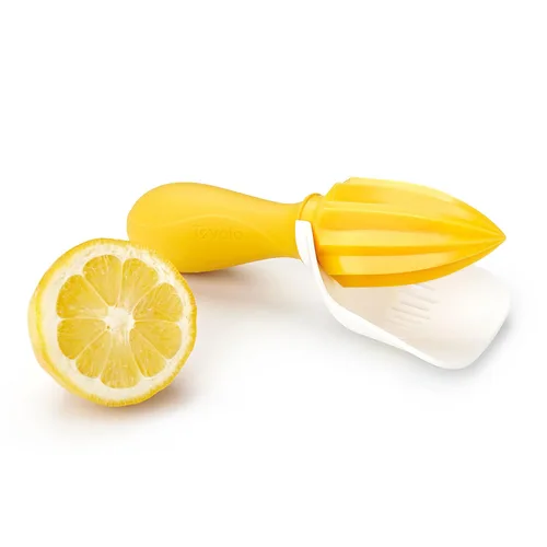 Vista 8 de Tovolo Juego de exprimidor de cítricos y rallador todo en uno, blanco y amarillo – Exprimidor manual con taza de medición, dos recolectores, libre