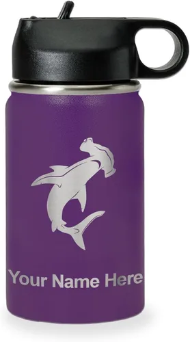 Vista 36 de LaserGram Botella de agua personalizada, tiburón martillo, acero inoxidable de doble pared aislada al vacío con popote superior, regalo grabado