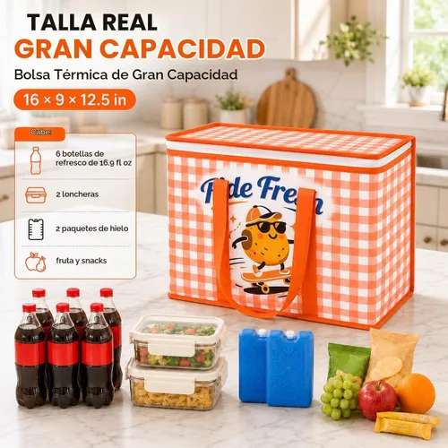 Vista 7 de Paquete de 2 bolsas aisladas reutilizables para comestibles, bolsas enfriadoras plegables para comestibles, bolsa aislante grande de alta Adorable