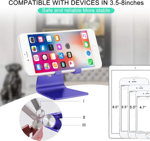 Vista 8 de Soporte ajustable para teléfono celular, soporte para tableta, escritorio de aluminio compatible con iPhone 12, iPad, Samsung Galaxy, Google todos