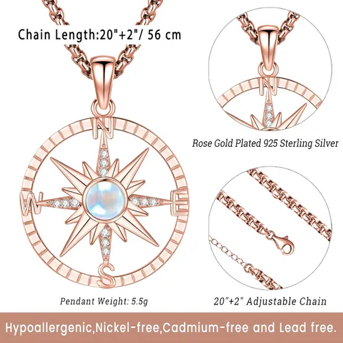 Vista 4 de Collar de Brújula para Hombres y Mujeres de Plata de Ley 925 con Colgante de Urna para Cenizas, Colgante de Medallón con Foto, Collar de Ancla