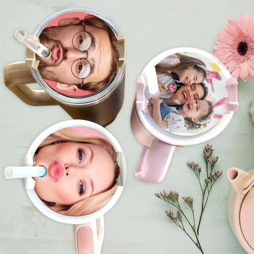Vista 3 de Placa de identificación personalizada para taza, etiqueta de foto personalizada para tapa de caída, etiqueta fotográfica personalizada de 40 onzas