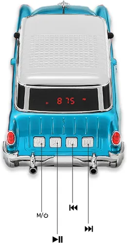 Vista 9 de WSTER Altavoz Bluetooth retro en forma de automóvil, calidad de sonido de alta definición, emparejamiento TWS, múltiples salidas de interfaz, Azul
