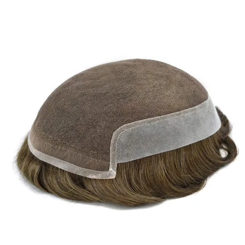 Vista 5 de Toupee para hombres sistemas de reemplazo de piel sintética con encaje suizo para hombre, nudos blanqueados, línea capilar natural para hombres