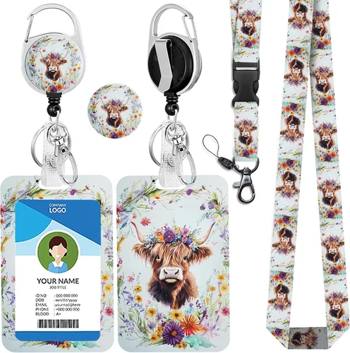 Vista 33 de Cordones azul bebé para llaves Portador de Insignias, Carrete de Insignias Retráctil con Clip de Mosquetón y Cordón Desmontable, Linda Tarjeta
