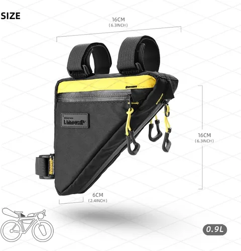 Vista 3 de Rhinowalk Bolsa de Marco Frontal de Bicicleta Bolsa Bajo Tubo Superior Triangular Accesorios de Ciclismo de 1.7L de Nylon Ligero para Bicicleta