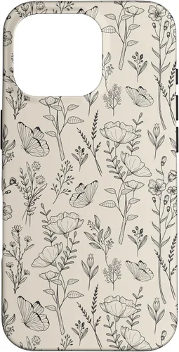 Vista 20 de Black & Cream Butterfly Meadow Botanical Wildflower Pattern Case for iPhone 17