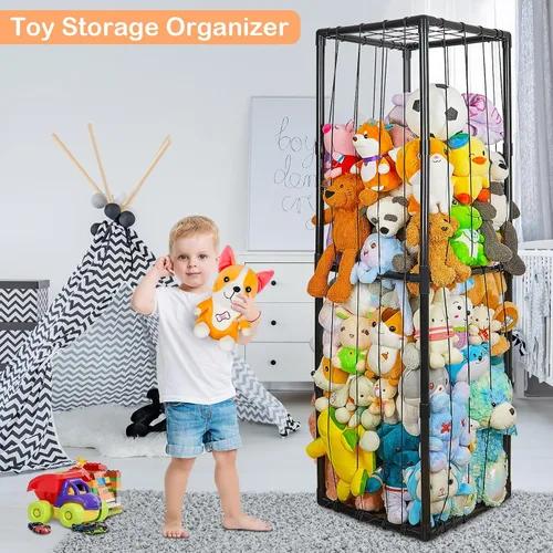 Vista 8 de FIOBEE Almacenamiento de animales de peluche, zoológico, tubo de PVC grueso, organizador de almacenamiento de juguetes con banda elástica, soporte
