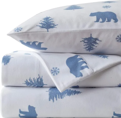 Vista 21 de Sweet Home Collection Juego de sábanas de franela de Navidad, diseño de oso y ciervo, tamaño individual, de microfibra cepillada suave con bolsillo