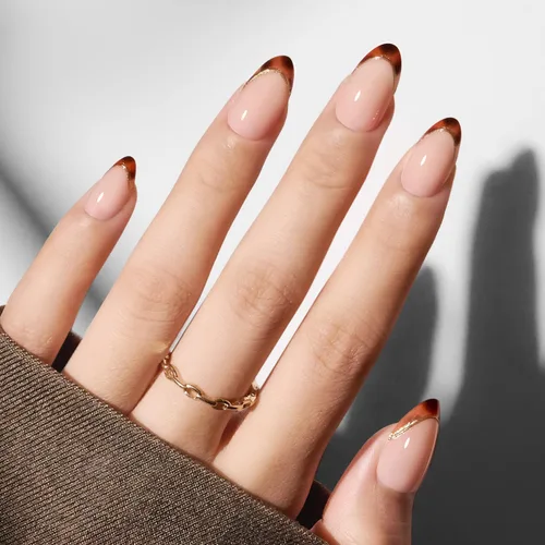 Vista 26 de Modelones Uñas postizas a presión con punta francesa de almendra, uñas postizas cortas de almendra para mujer, kit de uñas reutilizables