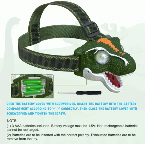 Vista 2 de COSOOS Linterna frontal LED para niños, equipo de camping, modo de rugido y silencio, lámpara de cabeza para exteriores para niño y niña, faro