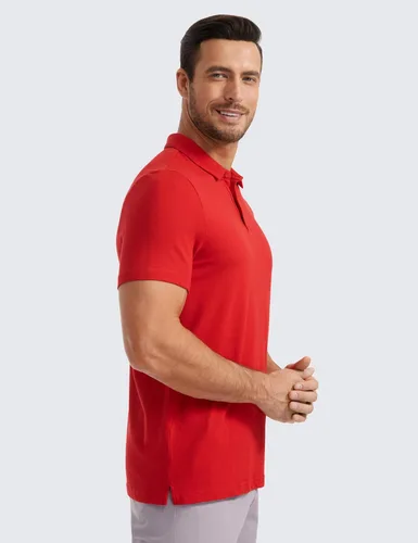 Vista 3 de CRZ YOGA Polo de golf para hombre, manga corta, absorbe la humedad, atlética, deportiva, casual, piqué