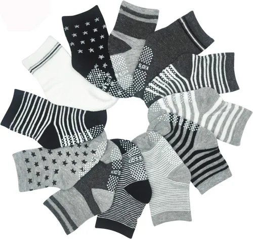 Vista 7 de SkiBeaut Calcetines antideslizantes para niños y niñas de 1 a 7 años, 12 pares de calcetines para niños y niñas