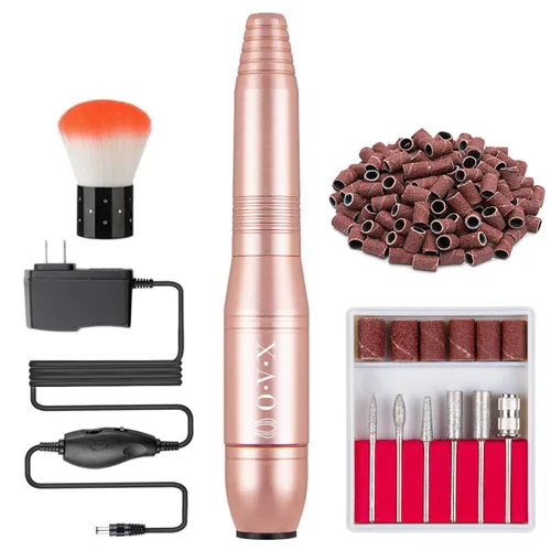 Vista 15 de Juego de taladro de uñas portátil Herramientas de forma de pulido para uñas de gel acrílico con brocas de uñas, bandas de lijado y cepillo (negro)