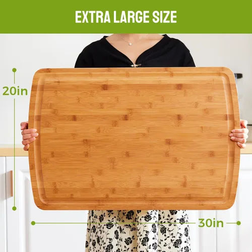 Vista 2 de Tabla de cortar de bambú extra grande de 30 x 20 pulgadas, tabla de cortar de cubierta superior de estufa BEZIA 3XL, tabla de cortar carne